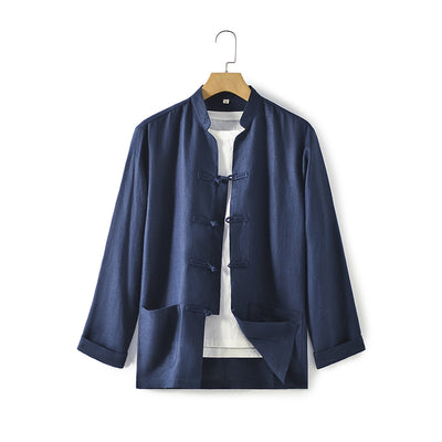 Camisa de Lino Estilo Chino Suelta para Hombre - Image 8