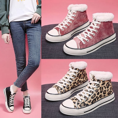 Tenis Coreanos de Suela Gruesa con Estampado Leopardo en Terciopelo