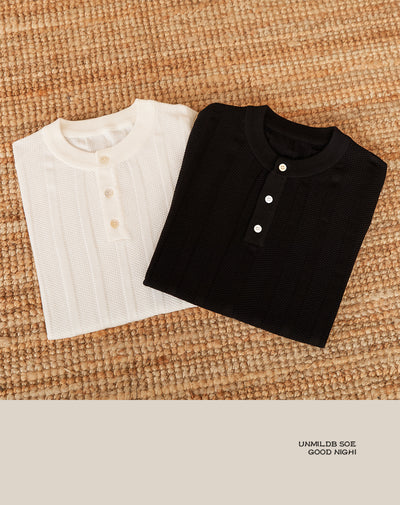 Camiseta Casual de Punto Henry Collar a Rayas - Manga Corta 100% Algodón para Hombre - Image 3