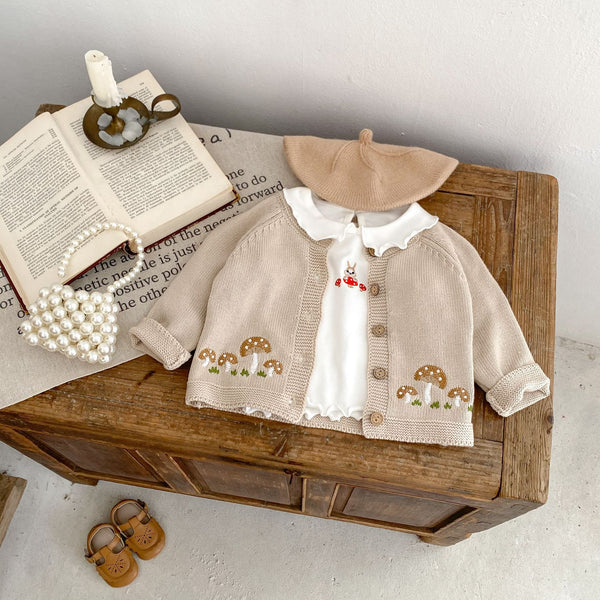 Cardigan de Punto Algodón con Bordado de Hongos - Colección Tide