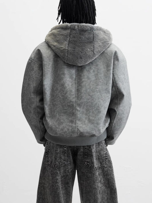 Chaqueta Bomber Reversible con Capucha de Cuero Sintético para Hombre - Image 3