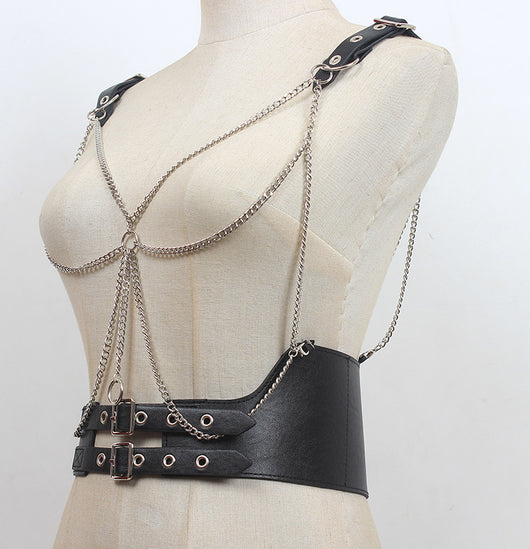 Cinturón de Cuero con Cadena Punk Metal para Mujer - Image 6