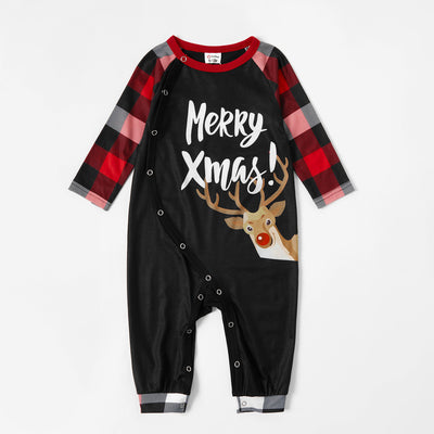 Black and red long-sleeve Christmas top with reindeer and "Merry Xmas!" text, paired with red, black, and white plaid pants. - Image 14