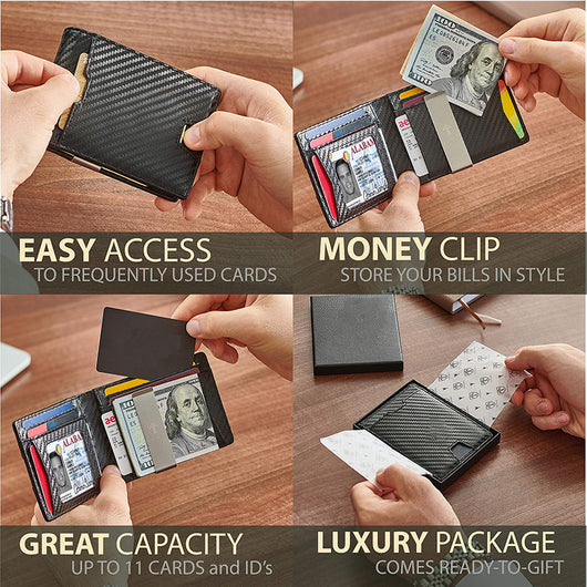 Billetera de Cuero Genuino para Hombre con Fibra de Carbono y Múltiples Compartimentos - Image 8