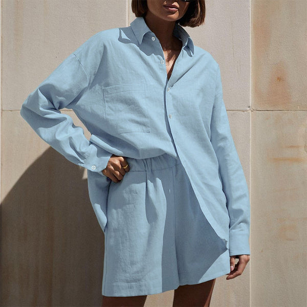 Conjunto Elegante Casual de Blusa Manga Larga y Shorts para Mujer - Image 8