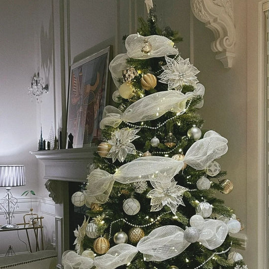Cintas de Seda y Moños Decorativos para Árbol de Navidad