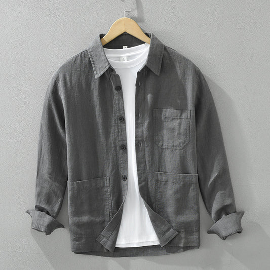 Camisa Casual Minimalista Retro de Manga Larga para Hombre