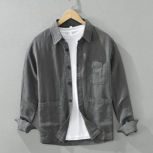 Camisa Casual Minimalista Retro de Manga Larga para Hombre