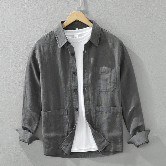 Camisa Casual Minimalista Retro de Manga Larga para Hombre