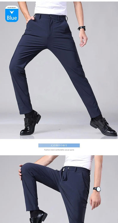 Pantalones Casuales para Hombre Ajuste Elástico Negocios Tela Ligera - Image 18