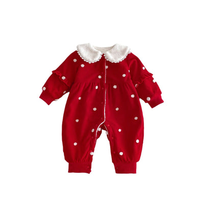 Pijama Enterizo Térmico para Bebé con Forro Polar Lunares Rojo - Image 5