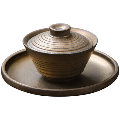 Juego de Té Gaiwan Antiguo Dorado - Tetera Kung Fu con Taza de Porcelana