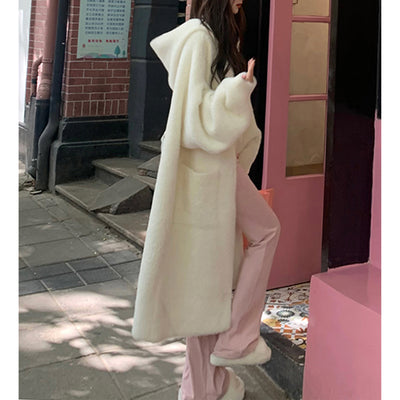 Cardigan Tejido a Mano con Capucha y Pelaje - Abrigo Largo Grueso para Primavera - Image 2