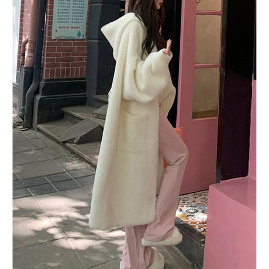 Cardigan Tejido a Mano con Capucha y Pelaje - Abrigo Largo Grueso para Primavera - Image 2
