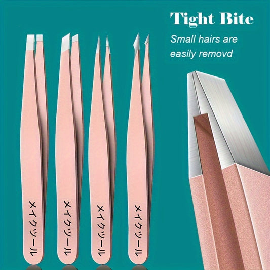Set de 4 Piezas Pinzas para Cejas y Herramientas de Manicura Profesional