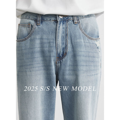 Jeans Rectos Rotos para Hombre en Lavado Claro - Image 3