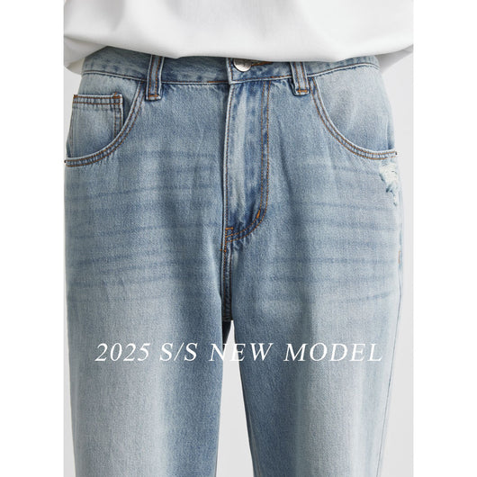 Jeans Rectos Rotos para Hombre en Lavado Claro - Image 3