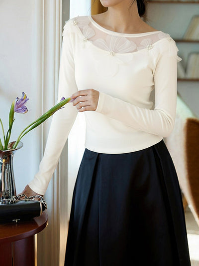 Blusa Elegante Slim Fit con Paneles de Malla Floral 3D - Image 16