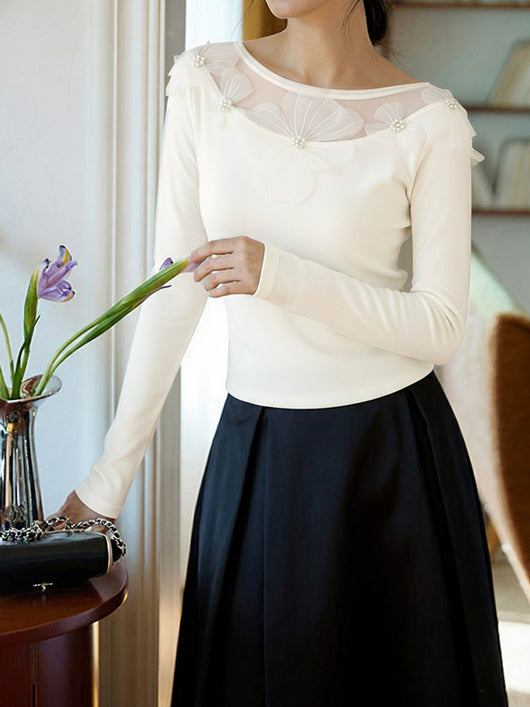 Blusa Elegante Slim Fit con Paneles de Malla Floral 3D - Image 16