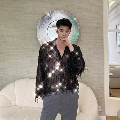 Camisa de Malla Brillante con Flecos y Lentejuelas para Hombre - Image 6