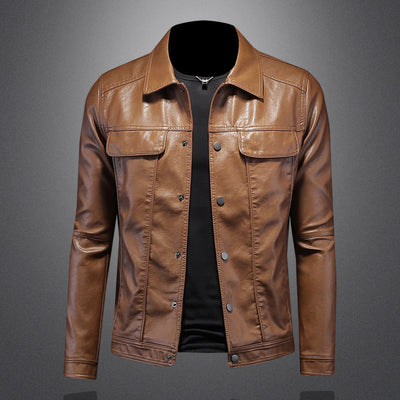 Chaqueta de Cuero para Motociclista con Solapa Clásica