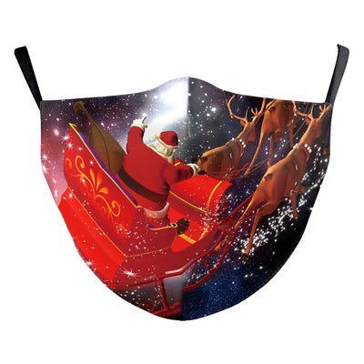 Red dust mask with a cartoon reindeer peeking out, surrounded by white snowflakes and sparkling stars. - Image 8