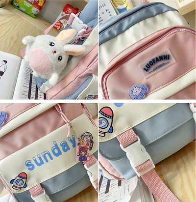 Mochila Escolar con Dije Combinado de Colores - Image 7