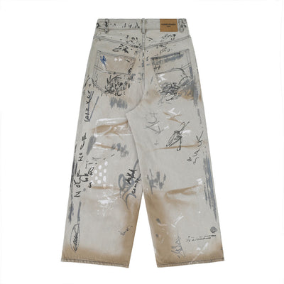 Jeans Hombre con Diseño Graffiti Pintado a Mano y Desgaste Artístico - Image 2