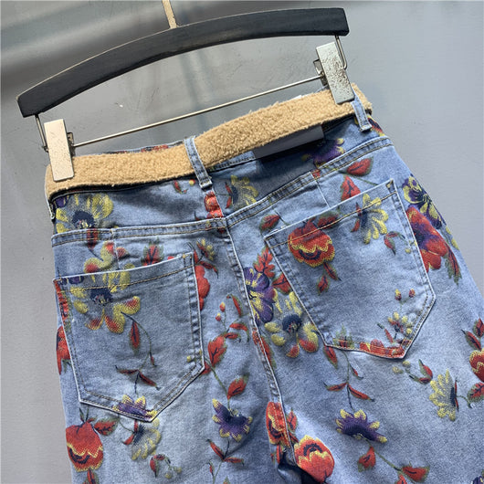 Pantalones Jeans Holgados Estampado Floral Tendencia Casual - Image 18