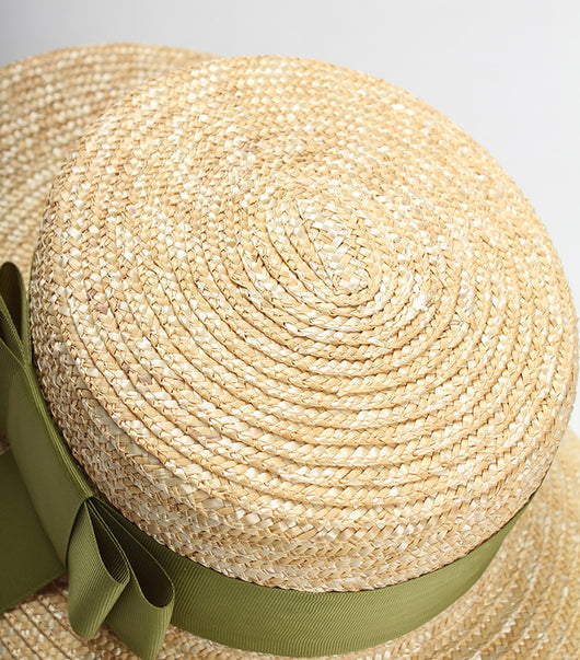 Sombrero de Paja para Mujer con Lazo Verde - Diseño Plano Elegante - Image 14