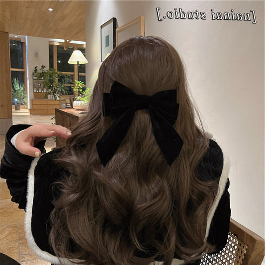 Broche de Cabello Terciopelo Negro - Diadema de Moda Coreana con Clip Superior
