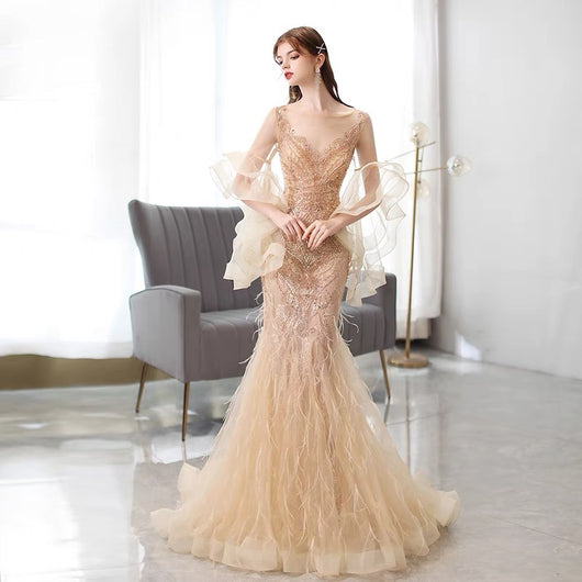 Vestido de Noche Sirena Dorado para Banquetes y Eventos - Image 3