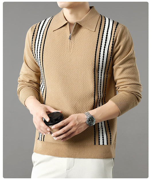 Suéter de Punto Colorblock con Cuello y Cierre Medio Cremallera para Hombre - Image 12