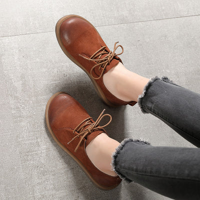 Zapatos de Cuero Estilo Retro con Cordones y Punta Redonda - Image 3