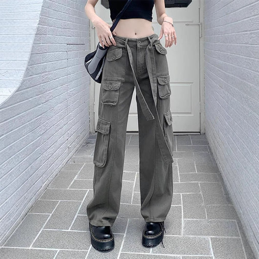 Pantalones Cargo Sueltos Vintage Americano con Múltiples Bolsillos y Detalles Desgastados - Image 4