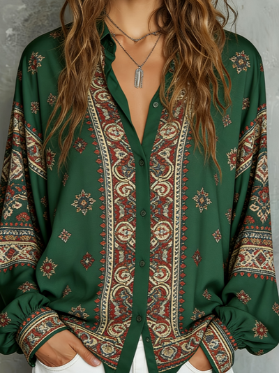 Camisa Suelta de Manga Larga Estilo Étnico