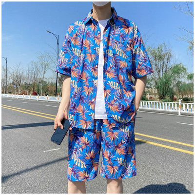 Conjunto de Camisa Floral Manga Corta Ice Silk para Hombre - Image 11