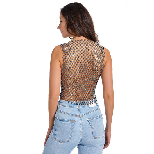 Playera Semitransparente con Cuello Redondo y Detalles en Cristales para Hombre - Image 25