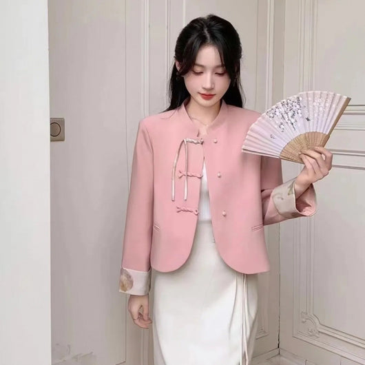 Abrigo Corto Mujer Estilo Hanbok con Botones de Rana - Primavera Otoño - Image 5