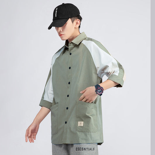 Camisa Casual Hombre Estilo Coreano Bloques de Color - Image 3
