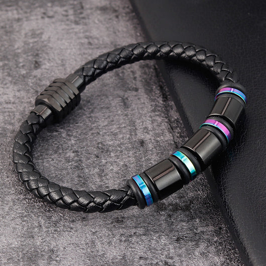 Pulsera de Acero Titanio y Cuero para Hombre - Diseño Minimalista - Image 5