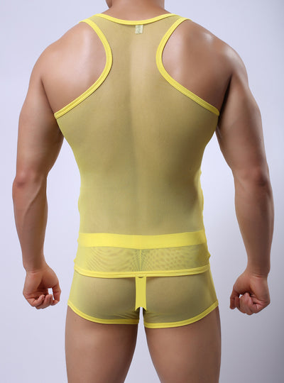 Conjunto Deportivo Mesh Transparente para Hombre - Shorts y Playera con Cortes - Image 15