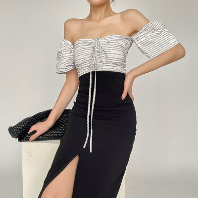 Vestido Largo de Verano con Abertura Lateral y Hombro Descubierto en Encaje - Image 12