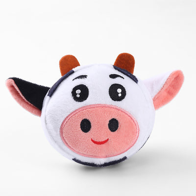 Plush pet toy shaped like a cartoon cow's head, featuring white, black, pink, and brown colors for dogs and cats. - Image 13