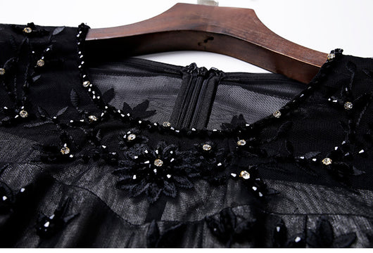 Vestido Largo de Encaje Bordado con Cuentas - Elegancia Temperamental - Image 12