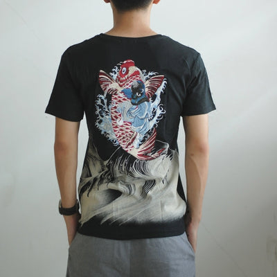 Camiseta Dragón Carpa Bordado Chino - Manga Corta - Image 12