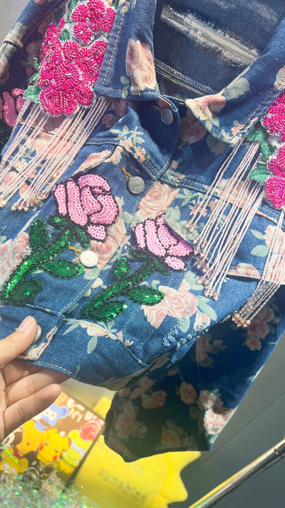 Chaqueta Denim Corta Bordada Holgada para Mujer - Image 11