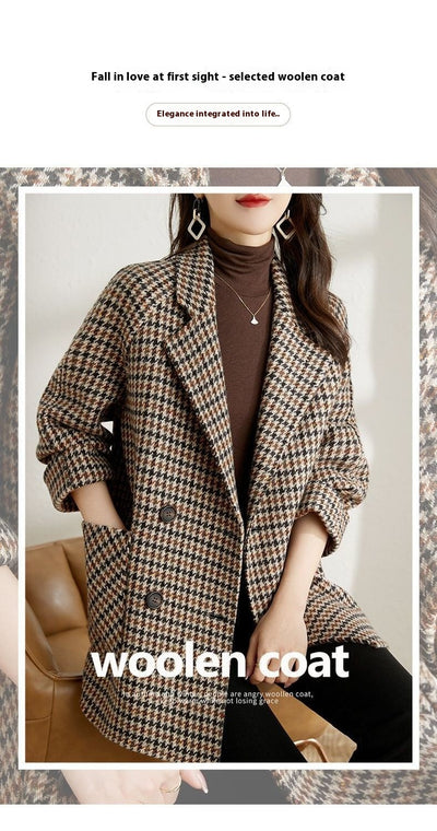 Abrigo de Lana Cuadros Houndstooth con Cuello Tipo Blazer para Mujer - Image 18