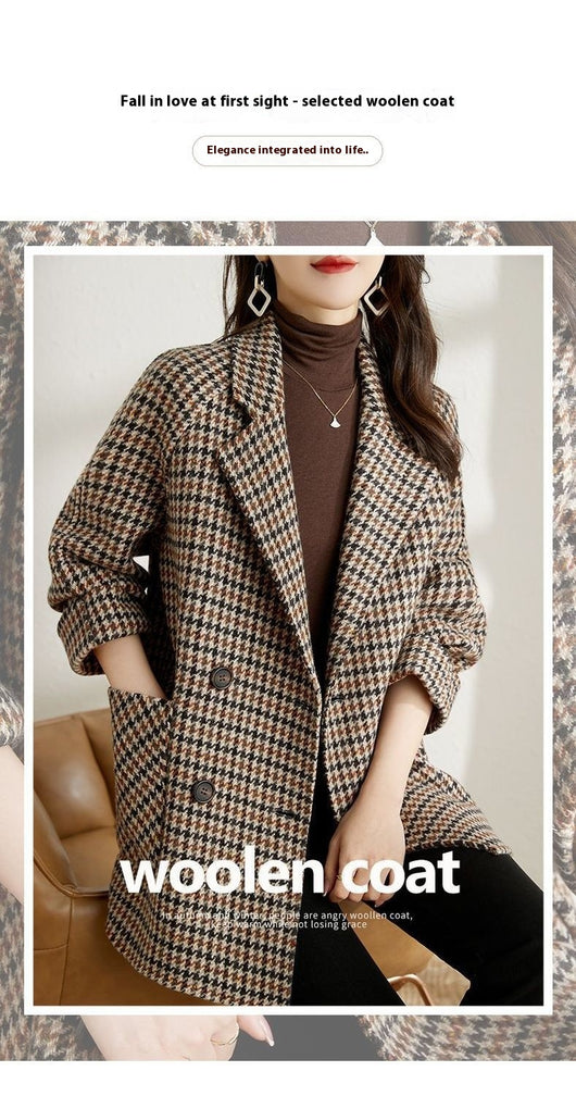 Abrigo de Lana Cuadros Houndstooth con Cuello Tipo Blazer para Mujer - Image 18