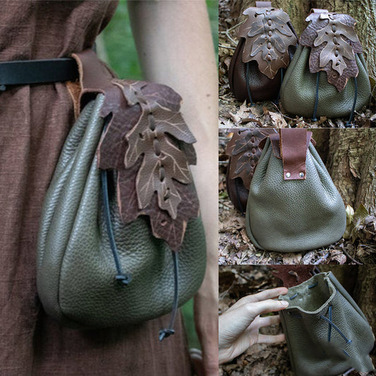 Bolsa Medieval de Cuero Sintético con Patrón de Hojas